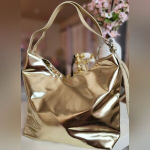 Elegant METALLIC GOLD shoulder bag/purse; faux leather; soft